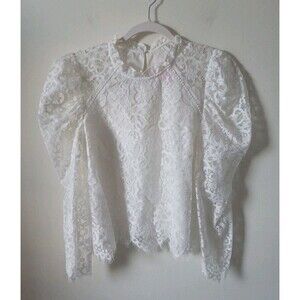Lilly Pulitzer Womens White Eyelet Lace Top Puff Long Sleeve Size S
